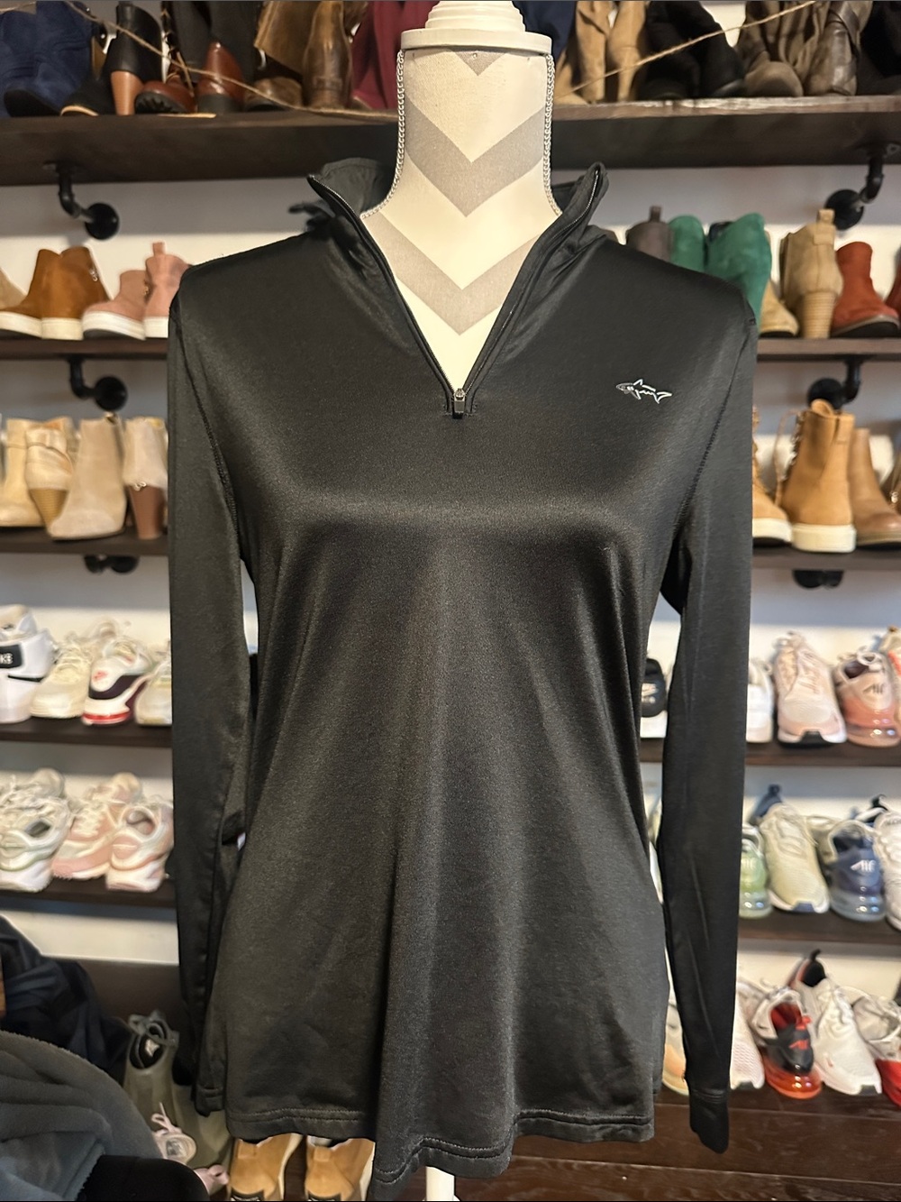 Women's Black Quarter-Zip Long Sleeve Top